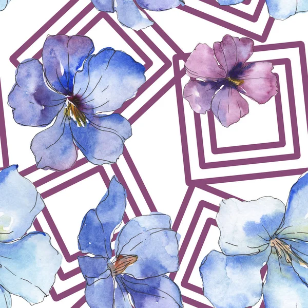 Синий фиолетовый цветочный ботанический цветок. Дикий весенний лист изолирован. Набор акварельных рисунков. Акварель для рисования акварелью. Бесшовный рисунок фона. Текстура ткани для печати обоев . — стоковое фото