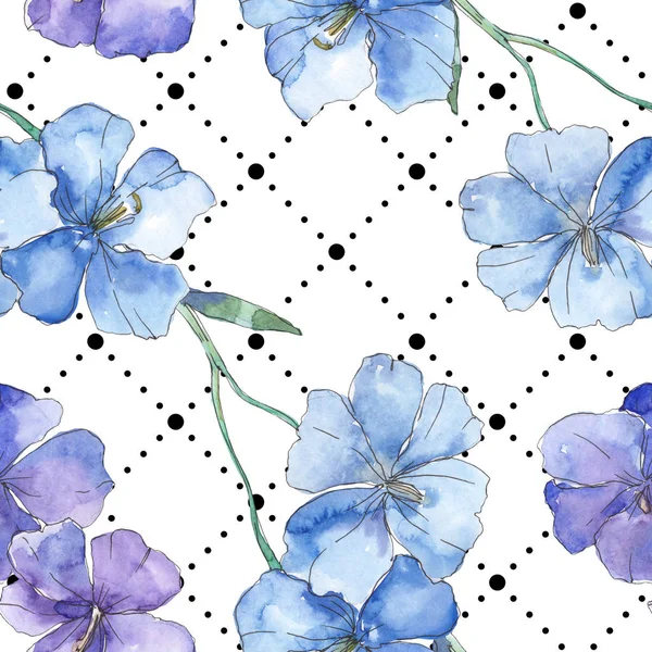 Blue purple flax floral botanical flower. Wild spring leaf isolated. Watercolor illustration set. Watercolour drawing fashion aquarelle. Seamless background pattern. Fabric wallpaper print texture. — Stock Photo