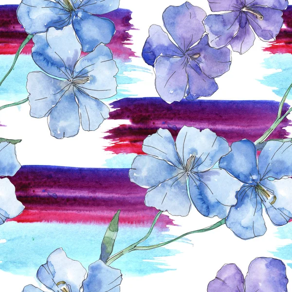 Blue purple flax floral botanical flower. Wild spring leaf isolated. Watercolor illustration set. Watercolour drawing fashion aquarelle. Seamless background pattern. Fabric wallpaper print texture. — Stock Photo