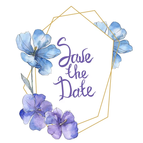 Blue purple flax. Floral botanical flower. Wild spring leaf wildflower isolated. Watercolor background illustration set. Watercolour drawing fashion aquarelle isolated. Frame border ornament square. — Stock Photo