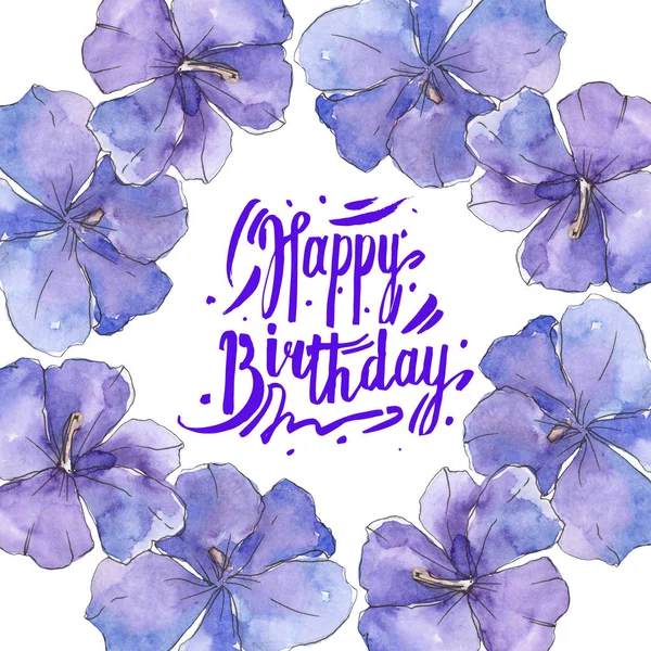 Lino viola blu. Fiore botanico floreale. Fiore selvatico primaverile isolato. Acquerello sfondo illustrazione set. Acquerello disegno moda acquerello isolato. Quadrato ornamento bordo cornice . — Foto stock