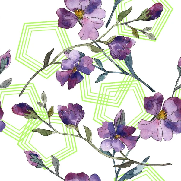 Blue purple flax floral botanical flower. Wild spring leaf isolated. Watercolor illustration set. Watercolour drawing fashion aquarelle. Seamless background pattern. Fabric wallpaper print texture. — Stock Photo