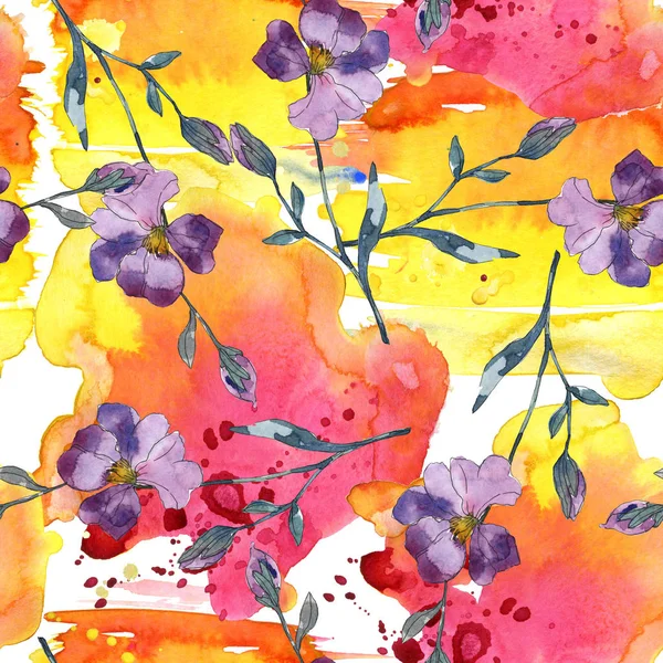 Blau lila Flachs Blumen botanische Blume. wildes Frühlingsblatt isoliert. Aquarell-Illustrationsset vorhanden. Aquarell zeichnen Mode-Aquarell. nahtlose Hintergrundmuster. Stoff Tapete drucken Textur. — Stockfoto