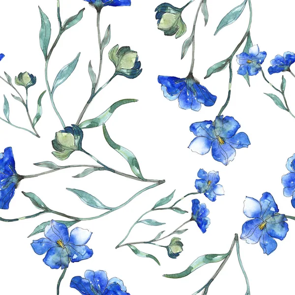 Blue purple flax floral botanical flower. Wild spring leaf isolated. Watercolor illustration set. Watercolour drawing fashion aquarelle. Seamless background pattern. Fabric wallpaper print texture. — Stock Photo