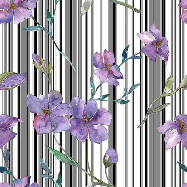 Синий и фиолетовый лен ботанический цветок. Дикий весенний лист изолирован. Набор акварельных рисунков. Акварель для рисования акварелью. Бесшовный рисунок фона. Текстура ткани для печати обоев . — стоковое фото