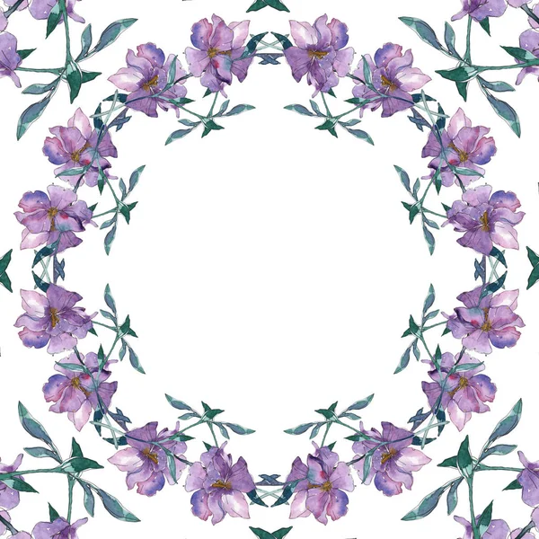 Синий и фиолетовый цветочный ботанический цветок льна. Дикий весенний цветок изолирован. Набор акварельных фонов. Акварель для рисования акварелью. Граничный орнамент . — стоковое фото