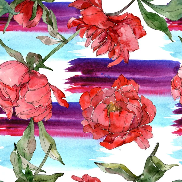 Set illustrazione acquerello peonie rosse. Modello di sfondo senza soluzione di continuità. Tessuto carta da parati stampa texture . — Foto stock
