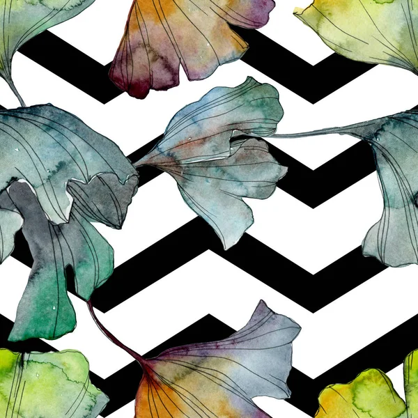 Гінкго білоба листя рослини ботанічний сад квіткового листя. Набір акварельних ілюстрацій. Акварельний малюнок моди акварель ізольовано. Безшовний візерунок тла. Текстура друку тканинних шпалер . — стокове фото