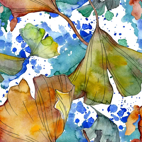 Ginkgo biloba folha planta jardim botânico folhagem floral. Conjunto de ilustrações aquarela. Aquarelle desenho aquarelle moda isolado. Padrão de fundo sem costura. Tecido papel de parede impressão textura . — Fotografia de Stock