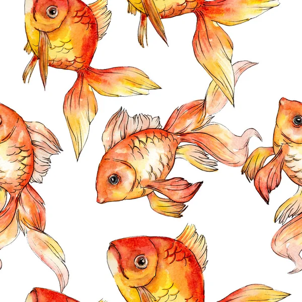 Watercolor aquatic colorful goldfishes isolated on white illustration set. Seamless background pattern. Fabric wallpaper print texture. — Stock Photo