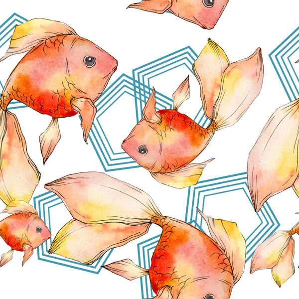 Acquerello pesci rossi colorati acquatici isolati su set illustrazione bianca. Modello di sfondo senza soluzione di continuità. Tessuto carta da parati stampa texture . — Foto stock