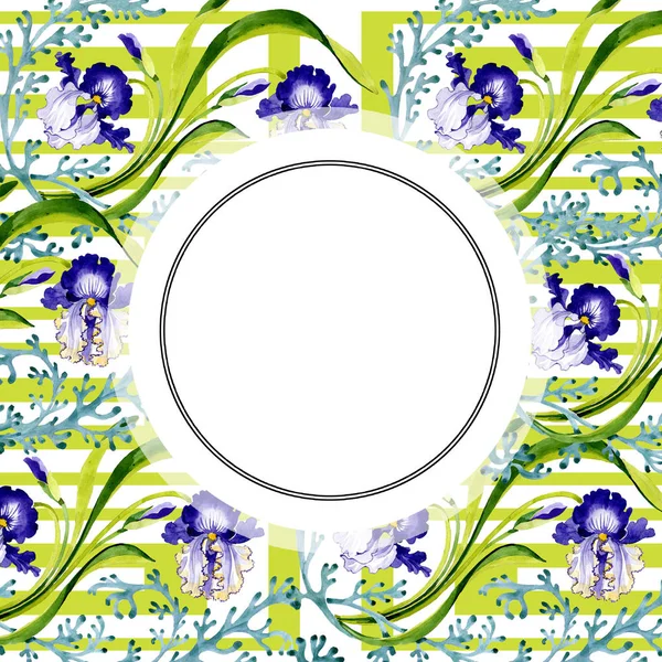 Fiore botanico floreale di iris blu. Fiore selvatico primaverile isolato. Acquerello sfondo illustrazione set. Acquerello disegno moda acquerello. Quadrato ornamento bordo cornice . — Foto stock