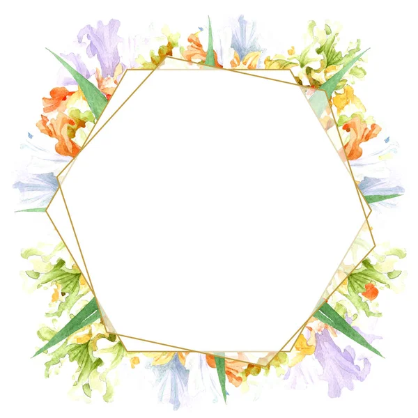 Naranja iris blanco flor botánica floral. Flor silvestre de hoja de primavera aislada. Conjunto de ilustración de fondo acuarela. Acuarela dibujo moda acuarela aislado. Marco borde ornamento cuadrado . - foto de stock