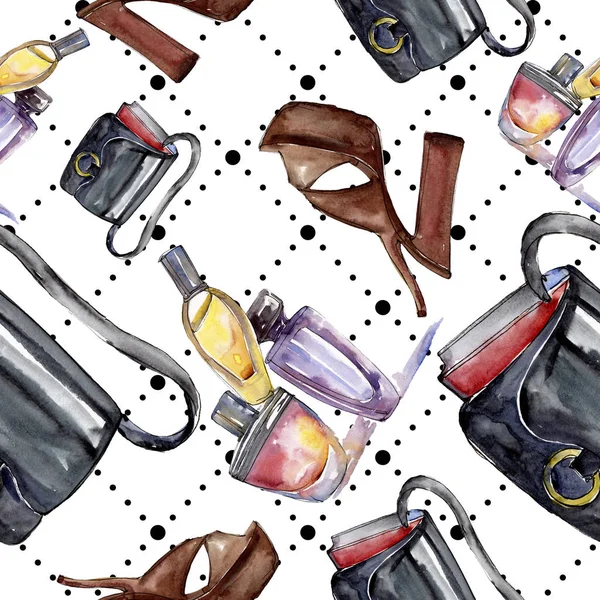 Fashionable sketch fashion glamour illustration in a watercolor style element. Clothes accessories set trendy vogue outfit. Watercolour set seamless background pattern. Fabric wallpaper print texture. — Stock Photo