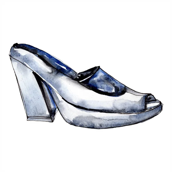 Noir chaussures à talons hauts esquisse mode glamour illustration dans un style aquarelle élément isolé. Vêtements accessoires ensemble tenue vogue à la mode. Ensemble d'illustration de fond aquarelle . — Photo de stock