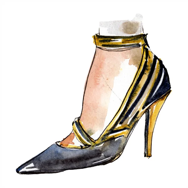 Черные туфли на высоком каблуке украшают модную иллюстрацию гламура в стиле акварели. Одежда аксессуары набор модный модный наряд. Акварельный набор иллюстраций . — стоковое фото