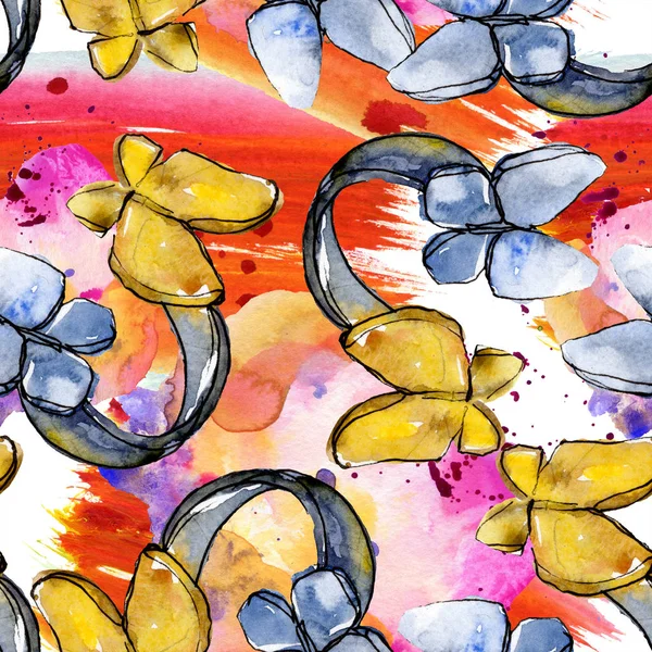 Illustrazione glamour moda schizzo alla moda in un elemento di stile acquerello. Abbigliamento accessori set moda moda vestito. Acquerello impostato senza soluzione di continuità modello di sfondo. Tessuto carta da parati stampa texture . — Foto stock