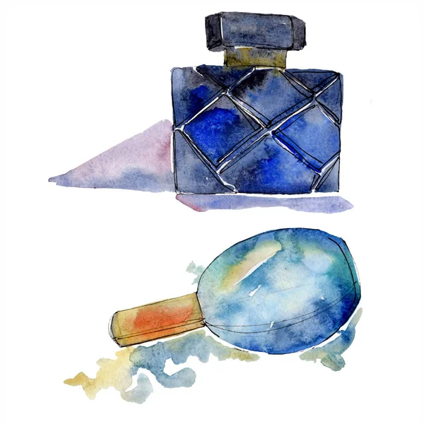 Croquis de parfum illustration glamour de mode dans un élément isolé de style aquarelle. Vêtements accessoires ensemble tenue vogue à la mode. Ensemble d'illustration de fond aquarelle . — Photo de stock