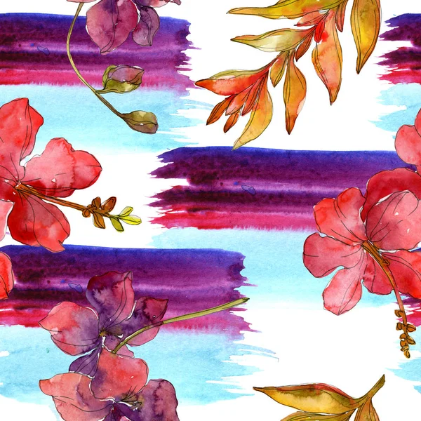 Rote Blumen Aquarell Hintergrund Illustrationsset. nahtloses Hintergrundmuster. — Stockfoto