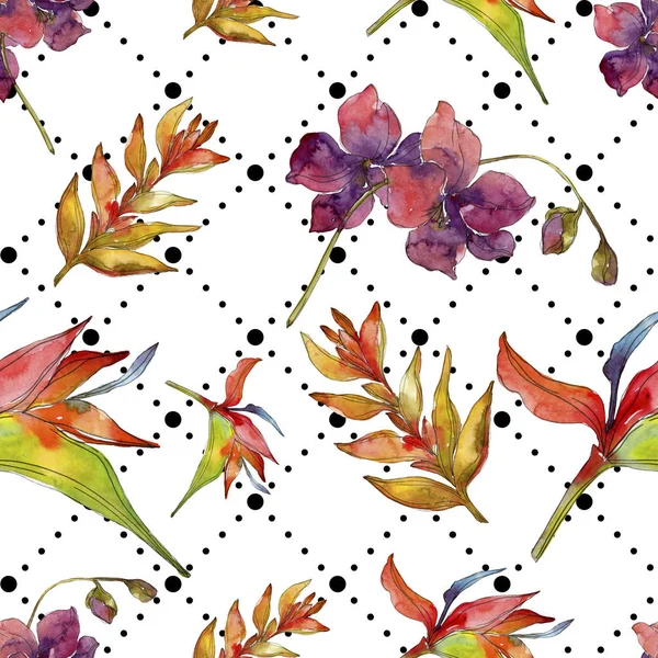 Red flowers watercolor background illustration set. Seamless background pattern. — Stock Photo
