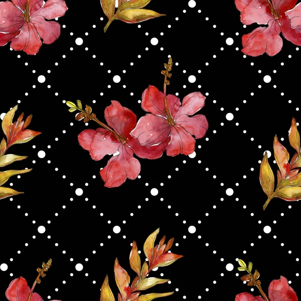 Red flowers watercolor background illustration set. Seamless background pattern. — Stock Photo
