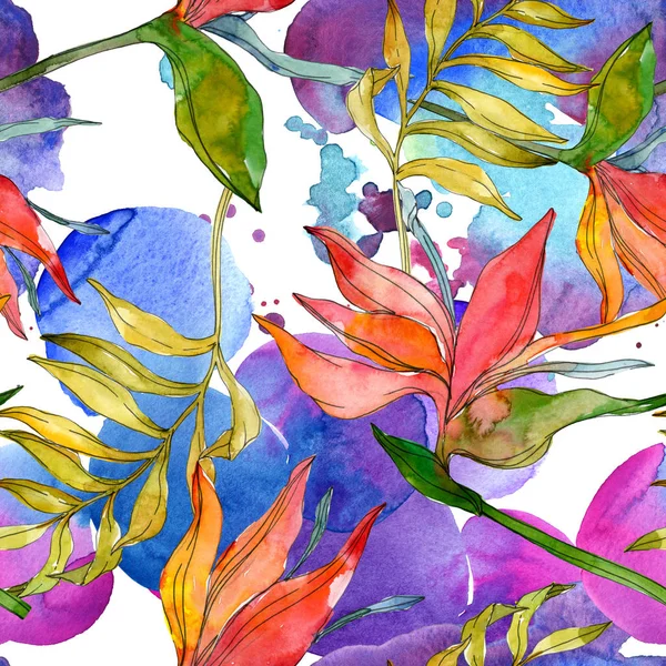 Tropische florale botanische Blumen. exotische Pflanzenblätter isoliert. Aquarell-Illustrationsset vorhanden. Aquarell zeichnen Mode-Aquarell. nahtlose Hintergrundmuster. Stoff Tapete drucken Textur. — Stockfoto