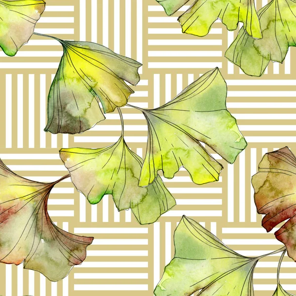 Yellow and green ginkgo biloba foliage watercolor illustration. Seamless background pattern. — Stock Photo