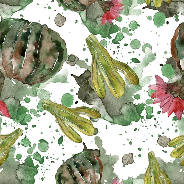 Fleurs botaniques florales de cactus vert. Fleurs sauvages sauvages de printemps isolées. Ensemble d'illustration aquarelle. Aquarelle dessin mode aquarelle. Modèle de fond sans couture. Texture d'impression papier peint tissu . — Photo de stock