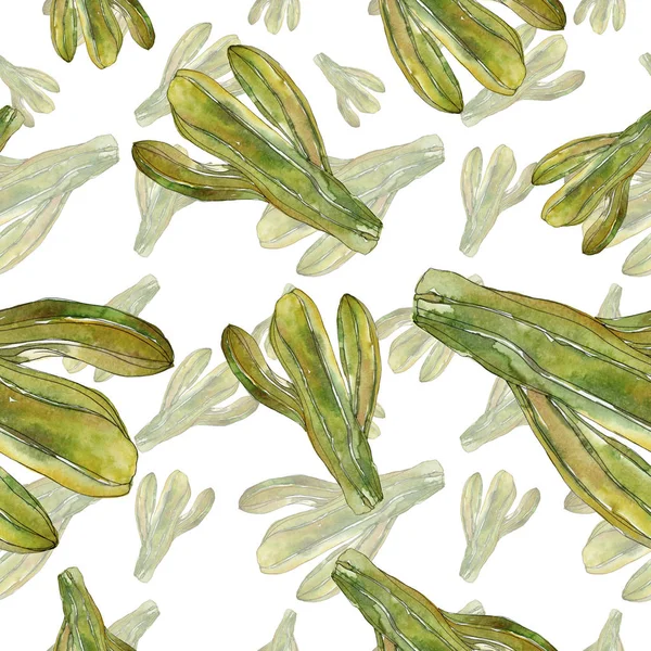 Green cactus floral botanical flower. Wild spring wildflower isolated. Watercolor illustration set. Watercolour drawing fashion aquarelle. Seamless background pattern. Fabric wallpaper print texture. — Stock Photo