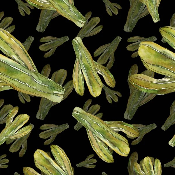 Green cactus floral botanical flower. Wild spring wildflower isolated. Watercolor illustration set. Watercolour drawing fashion aquarelle. Seamless background pattern. Fabric wallpaper print texture. — Stock Photo