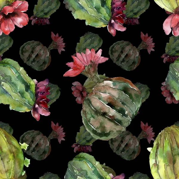 Fiore botanico floreale di cactus verde. Selvaggio fiore selvatico primaverile isolato. Set illustrazione acquerello. Acquerello disegno moda acquerello. Modello di sfondo senza soluzione di continuità. Tessuto carta da parati stampa texture . — Foto stock