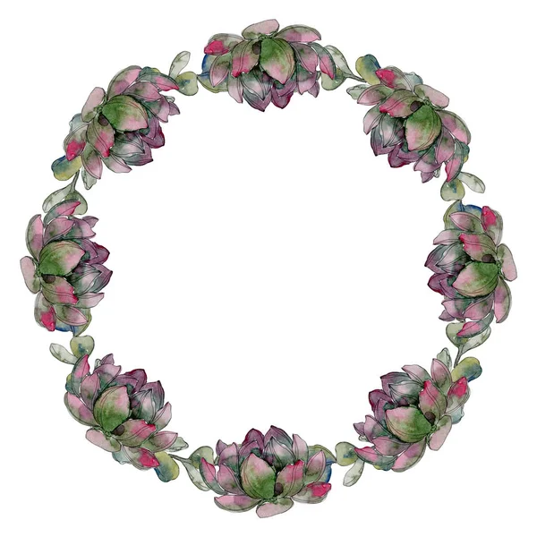 Succulento fiore botanico floreale. Fiore selvatico primaverile isolato. Acquerello sfondo illustrazione set. Acquerello disegno moda acquerello isolato. Quadrato ornamento bordo cornice . — Foto stock