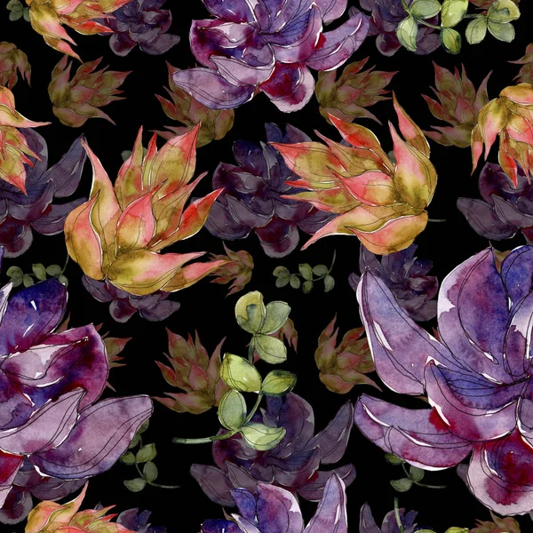 Succulente botaniche tropicali esotiche hawaiane. Set illustrazione acquerello. Modello di sfondo senza soluzione di continuità. Tessuto carta da parati stampa texture . — Foto stock