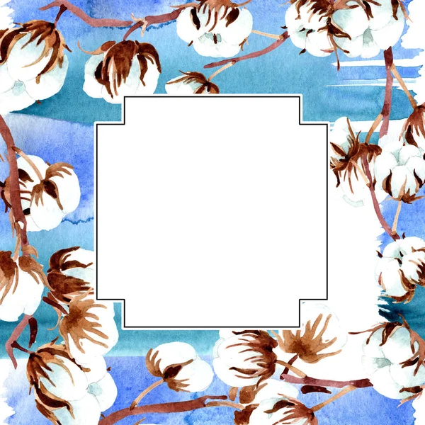 Baumwollbotanische Blumen. Aquarell Hintergrundillustration Set. Rahmen Bordüre Ornament. — Stockfoto