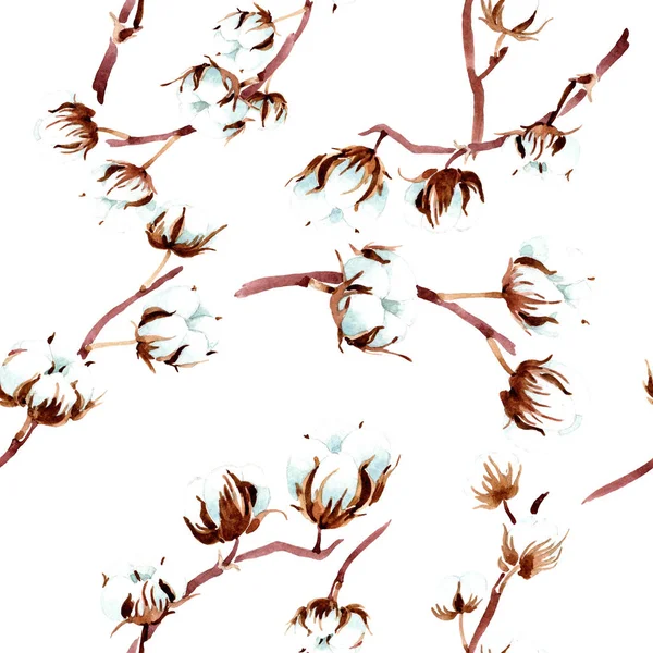 Baumwollbotanische Blumen. Aquarell-Illustrationsset vorhanden. nahtlose Hintergrundmuster. Stoff Tapete drucken Textur. — Stockfoto