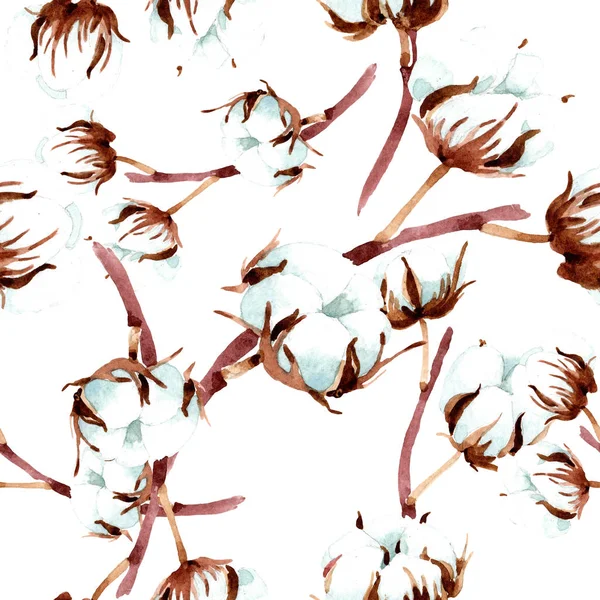 Baumwollbotanische Blumen. Aquarell-Illustrationsset vorhanden. nahtlose Hintergrundmuster. Stoff Tapete drucken Textur. — Stockfoto