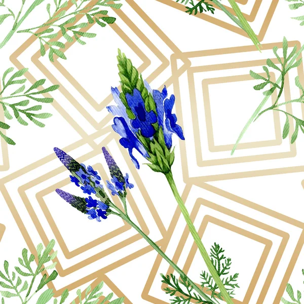 Blue violet lavender flower. Wild spring leaf wildflower isolated. Watercolor illustration set. Watercolour drawing fashion aquarelle. Seamless background pattern. Fabric wallpaper print texture. — Stock Photo