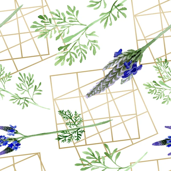 Blue violet lavender flower. Wild spring leaf wildflower isolated. Watercolor illustration set. Watercolour drawing fashion aquarelle. Seamless background pattern. Fabric wallpaper print texture. — Stock Photo