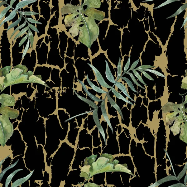 Экзотическое тропическое гавайское лето. Листья пальмовых деревьев. Набор акварельных рисунков. Акварель акварель акварель изолирована. Бесшовный рисунок фона. Текстура ткани для печати обоев . — стоковое фото