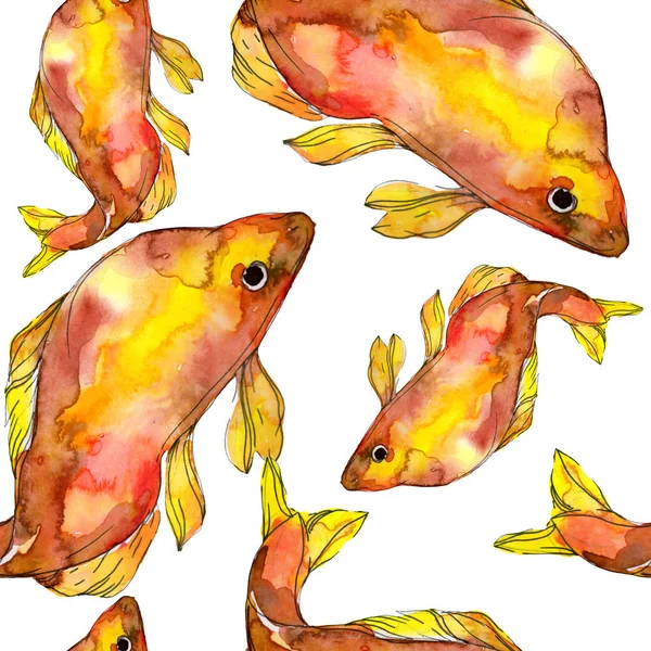 Spotted aquatic underwater colorful fish set. Red sea and exotic fishes inside. Watercolor illustration set. Watercolour drawing fashion aquarelle. Seamless background pattern. Fabric wallpaper print. — Stock Photo