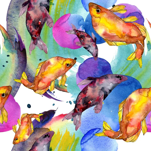 Ensemble de poissons aquatiques colorés sous-marins tachetés. Mer Rouge et poissons exotiques à l'intérieur. Ensemble d'illustration aquarelle. Aquarelle dessin mode aquarelle. Modèle de fond sans couture. Impression de papier peint tissu . — Photo de stock