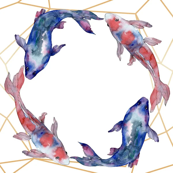 Плямистий водний підводний барвистий рибний набір. Червоне море та екзотичні риби всередині. Набір ілюстрацій для акварельного фону. Акварельний малюнок моди акварель ізольовано. Каркасна площа прикордонного орнаменту . — стокове фото