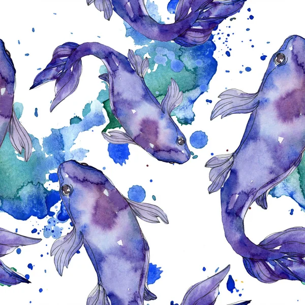 Aquatic fish set. Red sea and exotic fishes inside: Goldfish. Watercolor illustration set. Watercolour drawing fashion aquarelle. Seamless background pattern. Fabric wallpaper print texture. — Stock Photo