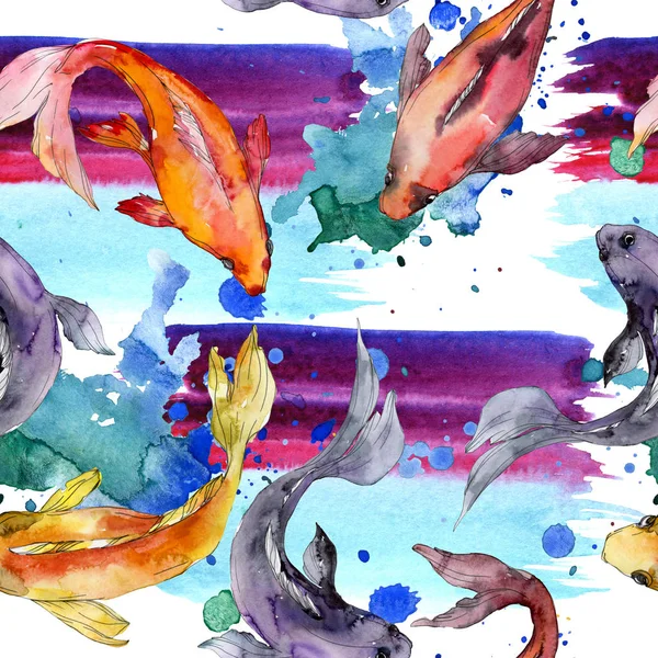 Peixes aquáticos. Mar vermelho e peixes exóticos dentro: Goldfish. Conjunto de ilustrações aquarela. Aquarelle desenho aquarelle moda. Padrão de fundo sem costura. Tecido papel de parede impressão textura . — Fotografia de Stock