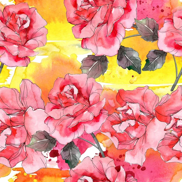 Rosa rosa fiore botanico floreale. Foglia selvatica primaverile isolata. Set illustrazione acquerello. Acquerello disegno moda acquerello. Modello di sfondo senza soluzione di continuità. Tessuto carta da parati stampa texture . — Foto stock