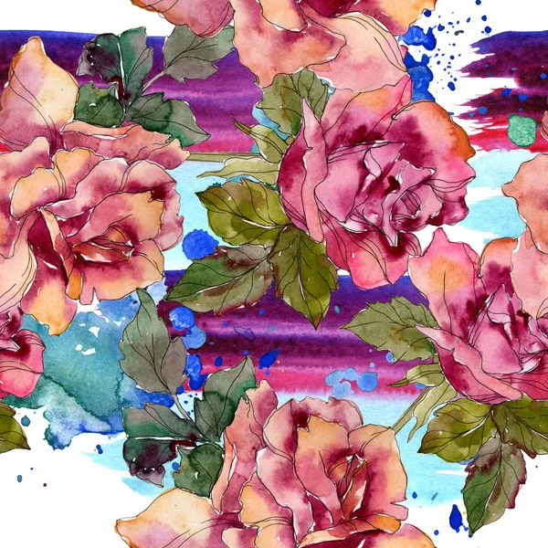 Rosa granate flor botánica floral. Hoja de primavera salvaje aislada. Juego de ilustración en acuarela. Acuarela dibujo moda aquarelle. Patrón de fondo sin costuras. Textura de impresión de papel pintado de tela . - foto de stock