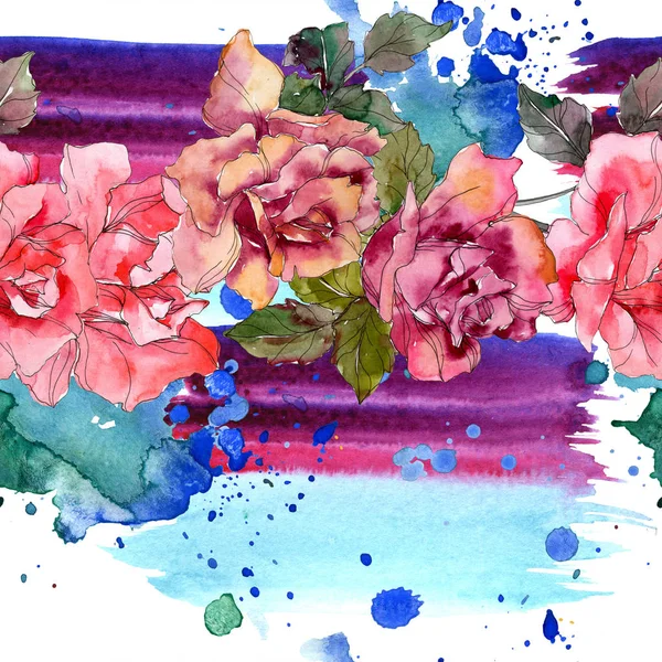 Rosa rosa flor botânica floral. Folha de primavera selvagem isolada. Conjunto de ilustrações aquarela. Aquarelle desenho aquarelle moda. Padrão de fundo sem costura. Tecido papel de parede impressão textura . — Fotografia de Stock