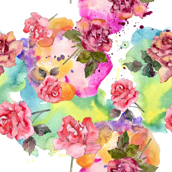 Pink rose floral botanical flower. Wild spring leaf isolated. Watercolor illustration set. Watercolour drawing fashion aquarelle. Seamless background pattern. Fabric wallpaper print texture. — Stock Photo