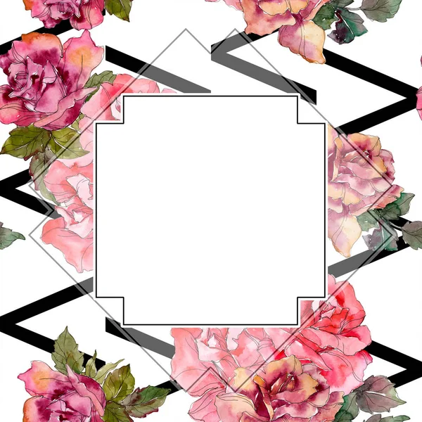 Rosa rosa flor botânica floral. Folha selvagem primavera wildflower isolado. Conjunto de ilustração de fundo aquarela. Aquarelle desenho aquarelle moda isolado. Quadro borda ornamento quadrado . — Fotografia de Stock