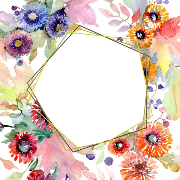 Buquê flores botânicas florais. Folha selvagem primavera wildflower isolado. Conjunto de ilustração de fundo aquarela. Aquarelle desenho aquarelle moda isolado. Quadro borda ornamento quadrado . — Fotografia de Stock